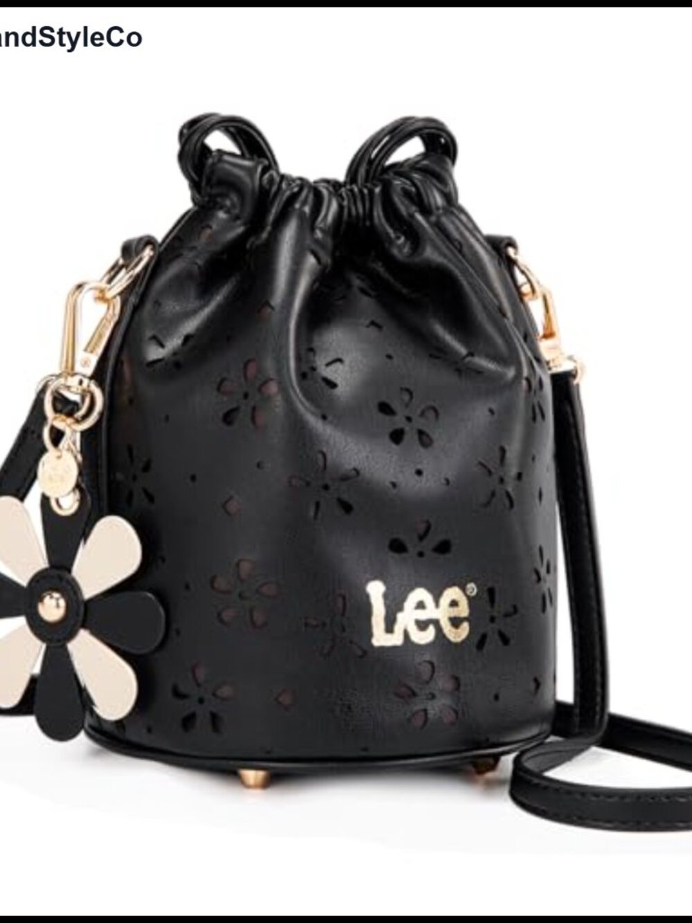 Faux Leather Drawstring Bucket Crossbody Bag Women Adjustable Strap Floral